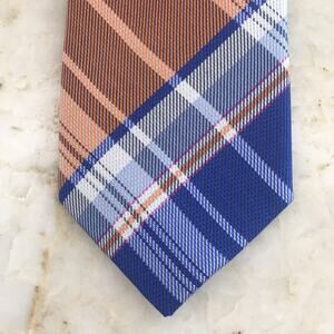 PENGUIN BLUE WHITE PINK ALL SILK PLAID NECKTIE